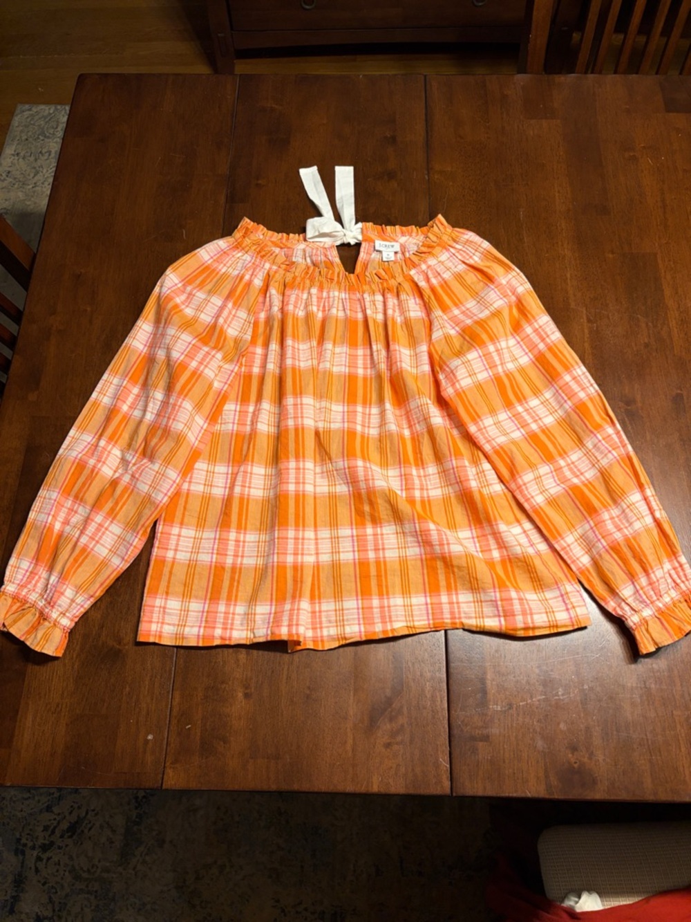 J. Crew Orange Plaid Off-Shoulder Blouse